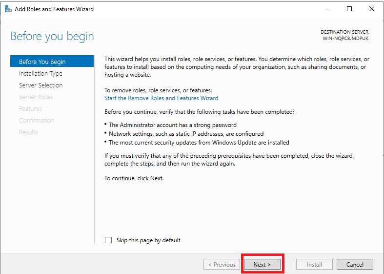 Remove roles and features Wizard